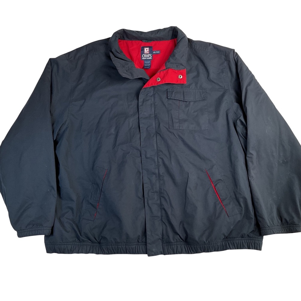 Chaps Ralph Lauren Jacket Mens XXL Navy Red Fleece Lined Mock Neck Full Zip Snap